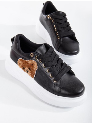 Sianne Siyah Kalın Tabanlı Ayıcık Detaylı Sneakers