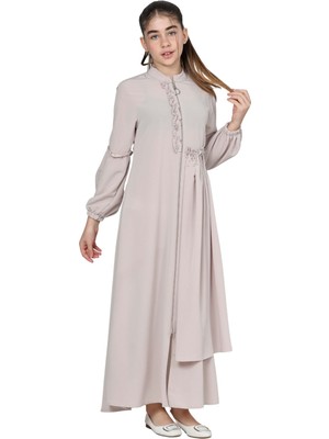 Kız Çocuk Uzun Kristal Krep Tesettür Ferace ELBISE-FRC-0003