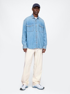 Gap Erkek Kırık Beyaz Baggy Carpenter Jean Pantolon