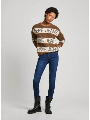 Pepe Jeans Yuvarlak Yaka Standart Nakışlı Kahve Kazak Kadın PL702226