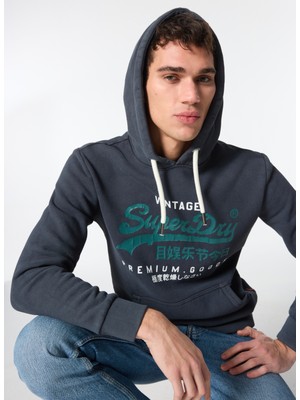 Superdry Kapüşon Yaka Siyah Erkek Sweatshırt M2013687A12A_DUO Vıntage Logo Hoodı
