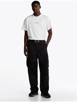 Tommy Jeans Bisiklet Yaka Beyaz Erkek T-Shirt DM0DM21110YBR Tjm Rlx Lınear Logo