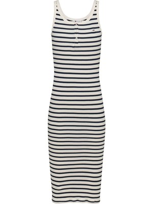 Tommy Jeans Yuvarlak Yaka Mavi Kısa Kadın Elbise DW0DW194770A7