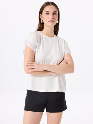 Fabrika Bisiklet Yaka Baskılı Kırık Beyaz Kadın T-Shirt F5SL-TST0087