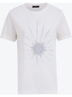 Beyaz Kadın Relaxed Nakışlı T-Shirt FC5SL-TST0117