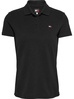 Tommy Jeans Polo Yaka Siyah Kadın T-Shirt DW0DW20160BDS