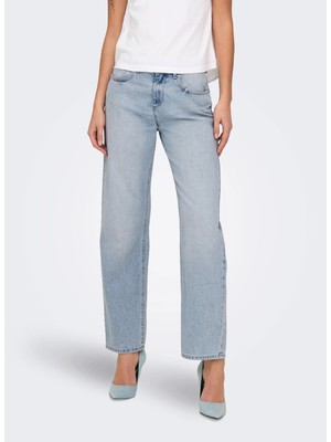 Only Orta Bel Düz Paça Rahat Açık Mavi Kadın Denim Pantolon Onlella Mw Straıght TAI518 Dnm Noos