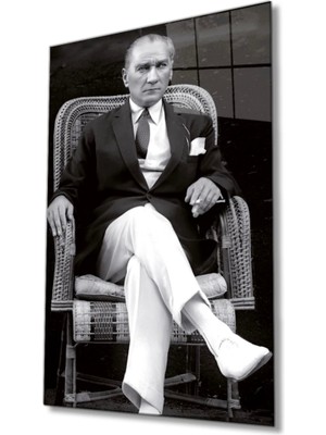 Atatürk Portresi Cam Tablo, Ev ve Ofis Duvar Dekoru,  Büyük Temperli 4 mm Cam Tablo