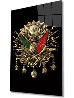 Marsilyan Osmanlı Arması Tuğrası Cam Tablo, Ev ve Ofis Duvar Dekoru,  Büyük Temperli Cam Tablo