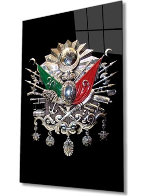 Osmanlı Arması Tuğrası Cam Tablo, Ev ve Ofis Duvar Dekoru,  Büyük Temperli Cam Tablo