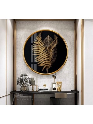 Gold Yapraklar Yuvarlak Cam Tablo