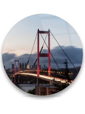 Istanbul Boğaz Köprüsü Yuvarlak Cam Tablo