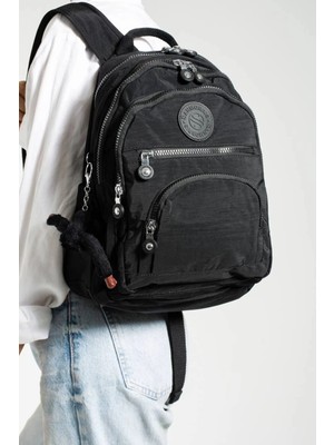 Unisex Suya Dayanıklı Krinkıl Kumaş Çok Gözlü Orta Boy Laptop Okul ve Sırt Çantası