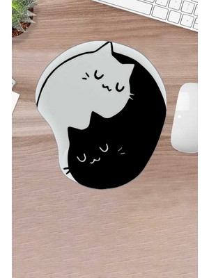 Karmat Siyah Beyaz, Kediler, Bilgisayar Oyunu Için Mouse Pad, Bilekdestekli, Konforlu Mouse Pad