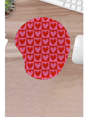 Karmat Kırmızı Pembe Kalpler, Kareli Mouse Pad, Bilek Destekli, Konforlu Mouse Pad, Bilgisayar Oyunu Için Mouse Pad