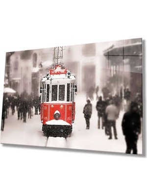Istanbul Taksim Tramvayı 4mm Dayanıklı Cam Tablo Temperli Cam