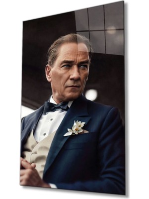 Yapay Zeka Atatürk Portresi Cam Tablo, Ev ve Ofis Duvar Dekoru,  Büyük Temperli Cam Tablo