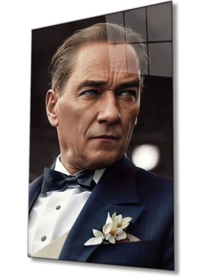 Marsilyan Yapay Zeka Atatürk Portresi Cam Tablo, Ev ve Ofis Duvar Dekoru,  Büyük Temperli Cam Tablo