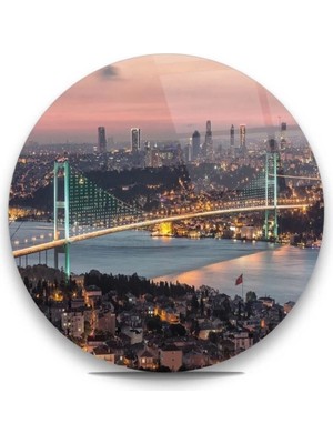 Marsilyan Istanbul Boğaz Köprüsü Yuvarlak Cam Tablo