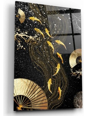 Gold Balıklar Cam Tablo