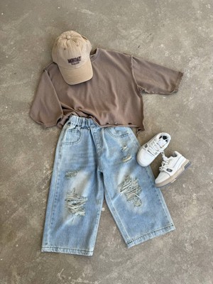 Unisex 4 Mevsimlik Yırtmaçlı Kot Denim