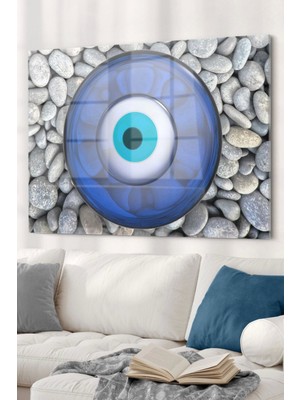 Çakış Taşları ve Nazar Boncuğu | Spiritüel Temalı Cam Tablo | 50 x 70  cm