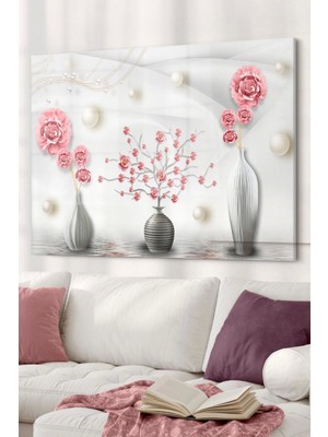 Marsilyan Çiçek ve Inci | Çiçek Temalı Cam Tablo | 50 x 70  cm