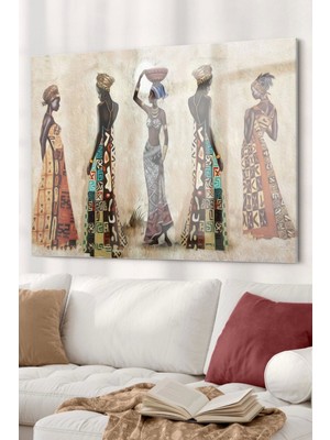 Marsilyan Etnik Desen Siyahi Kadınlar | Etnik Temalı Cam Tablo | 50 x 70  cm