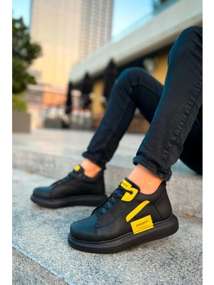 Shoecide SHO131 Bağcıklı Yüksek Taban Gst Frogner Erkek Bot Sıyah - Sarı
