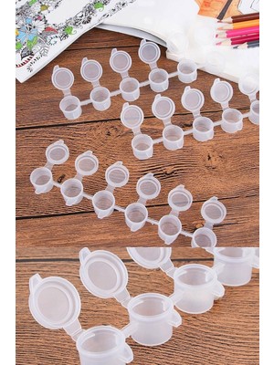 18 Adet 5 cc Kapaklı Plastik Boya Kutusu, 3 Adet 6'lı Şerit, Tüm Boyalar İçin