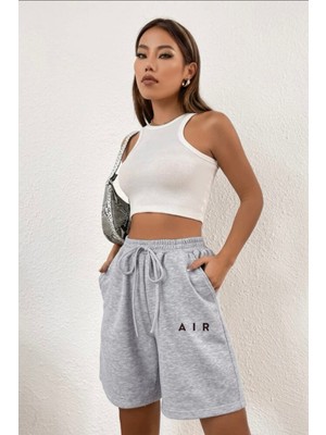 Superlife Kadın Rahat Kalıp Beli Lastikli Cepli Basklı Şort