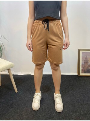 Superlife Süperlife Kadın Rahat Kalıp Beli Lastikli Cepli Basklı Şort