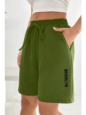 Superlife Kadın Rahat Kalıp Beli Lastikli Cepli Basklı Şort SPR24SRK208