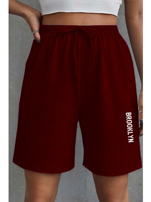 Superlife Kadın Rahat Kalıp Beli Lastikli Cepli Basklı Şort SPR25SRK208