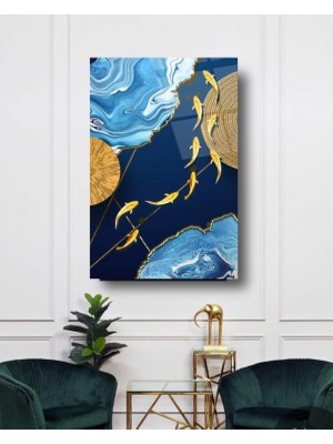 Yüzen Altın Balıklar Sanatsal Cam Tablo