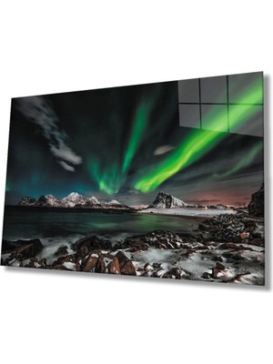 Marsilyan Kuzey Işıkları Manzara Cam Tablo, Ev ve Ofis Duvar Dekoru Hediyelik Büyük Tablo Dayanıklı Cam