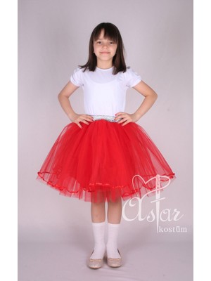 Kırmızı Kurdeleli Kırmızı Tütü 23 Nisan Gösteri Kabarık Tütü Etek