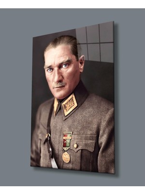 Atatürk Portresi Uv Baskılı Cam Tablo, Ev ve Ofis Duvar Dekoru Hediyelik