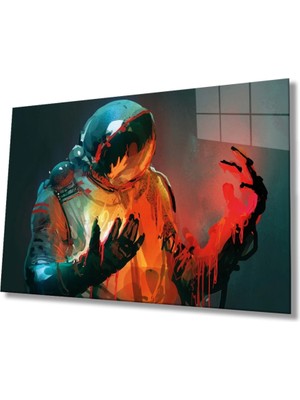 Astronot Uzay Evren Cam Tablo, Ev ve Ofis Duvar Dekoru, Hediyelik Büyük Temperli 4 mm Cam Tablo