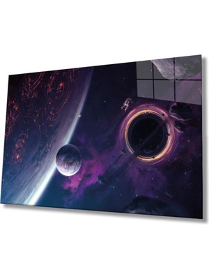 Marsilyan Uzay Evren Cam Tablo, Ev ve Ofis Duvar Dekoru, Hediyelik Büyük Temperli 4 mm Cam Tablo