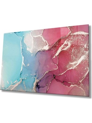 Pembe ve Mavi Soyut Cam Tablo, Ev ve Ofis Duvar Dekoru, Hediyelik Büyük Temperli 4 mm Cam Tablo