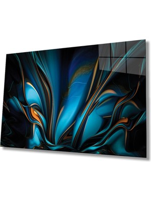 Mavi Turuncu Soyut Cam Tablo Ev ve Ofis Duvar Dekoru Hediyelik Büyük Tablo Dayanıklı Cam