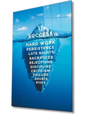 Marsilyan Buz Dağı Başarının Sırrı Cam Tablo Ev ve Ofis Duvar Dekoru Hediyelik Büyük Tablo Dayanıklı Cam