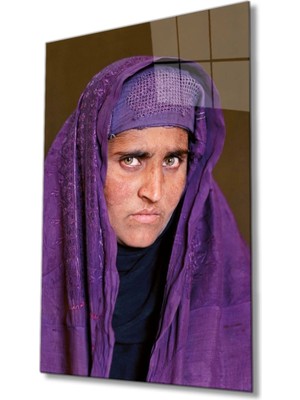 Marsilyan Afgan Kız Yaşlı Hali Cam Tablo Ev ve Ofis Duvar Dekoru Hediyelik Büyük Tablo Dayanıklı Cam