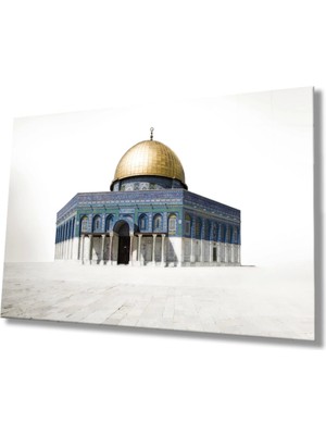 Marsilyan Kudüs Kubbetüs Sahra Dini Islami Cam Tablo Ev ve Ofis Duvar Dekoru Hediyelik Büyük Tablo Cam