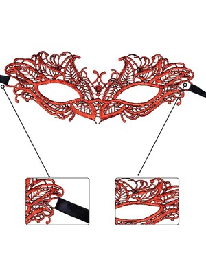 Kırmızı Renk Dantel Masquerade Parti Maskesi 5 No