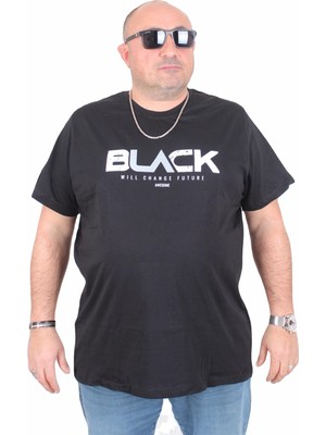 Moc Grande Erkek Büyük Beden Sıfır Yaka Tişört Black 25176 Sıyah