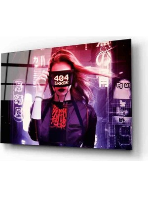 Marsilyan- Fütüristik Error Maskeli  Kadın Cam Tablo