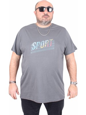 Moc Grande Erkek Büyük Beden Sıfır Yaka Tişört Sport 25162 Fume