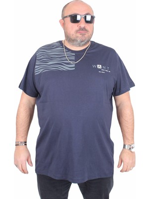 Moc Grande Erkek Büyük Beden Sıfır Yaka Tişört Want 25160 Lacıvert